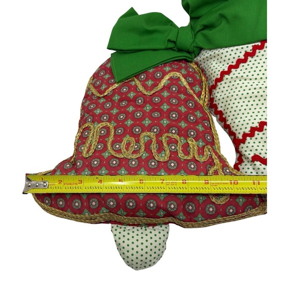 Vintage Handmade Plush Cloth Merry Christmas Bells Bow Holiday Decorations - Picture 4 of 13